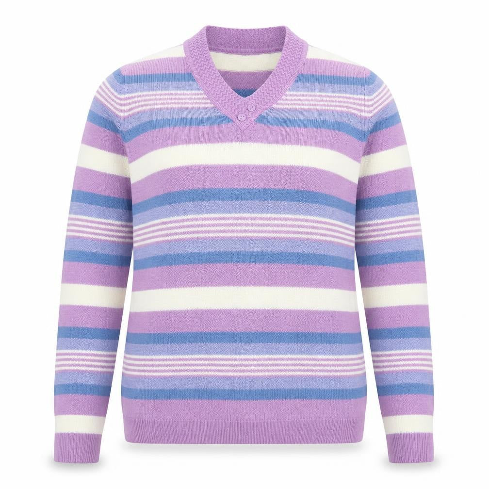 ILSE Womens Multicoloured V-Neck Striped Acrylic Pullover Jumper Size S