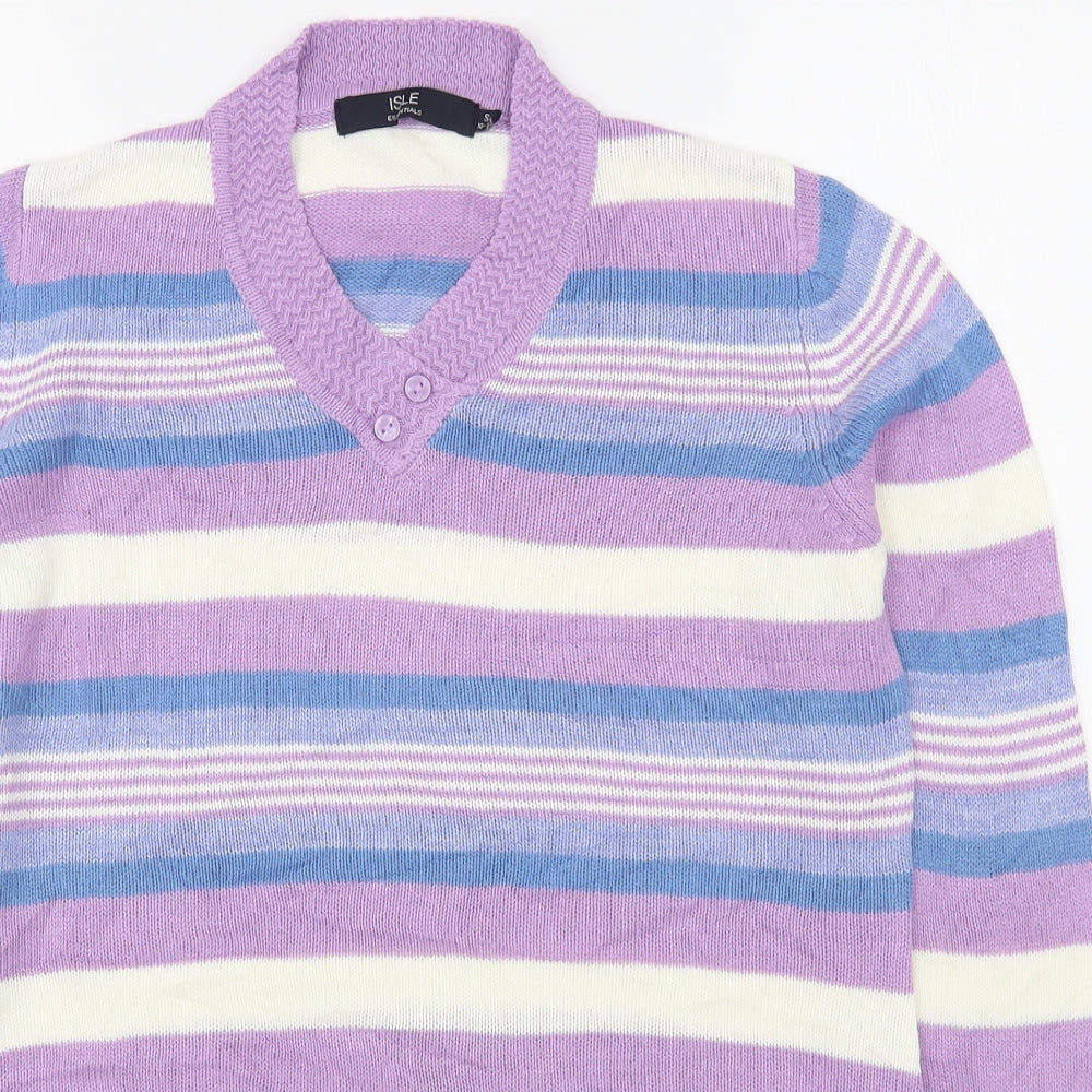 ILSE Womens Multicoloured V-Neck Striped Acrylic Pullover Jumper Size S