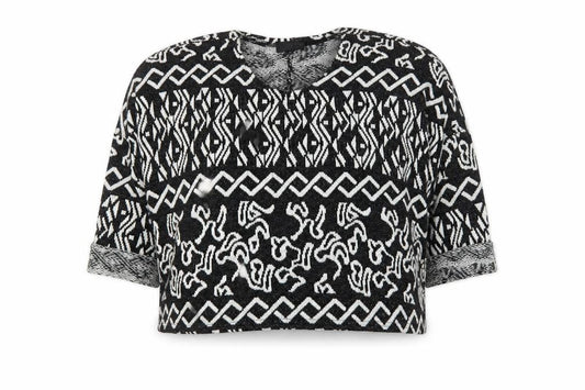 Topshop Womens Black Scoop Neck Geometric Acrylic Pullover Jumper Size 6