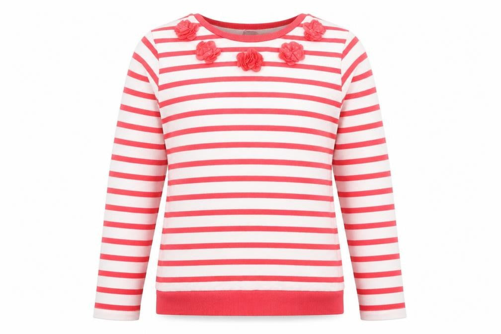 George Girls White Striped Cotton Pullover Sweatshirt Size 11-12 Years  Pullover - Flower
