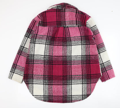 Boohoo Womens Pink Check  Overcoat Coat Size 8  Button