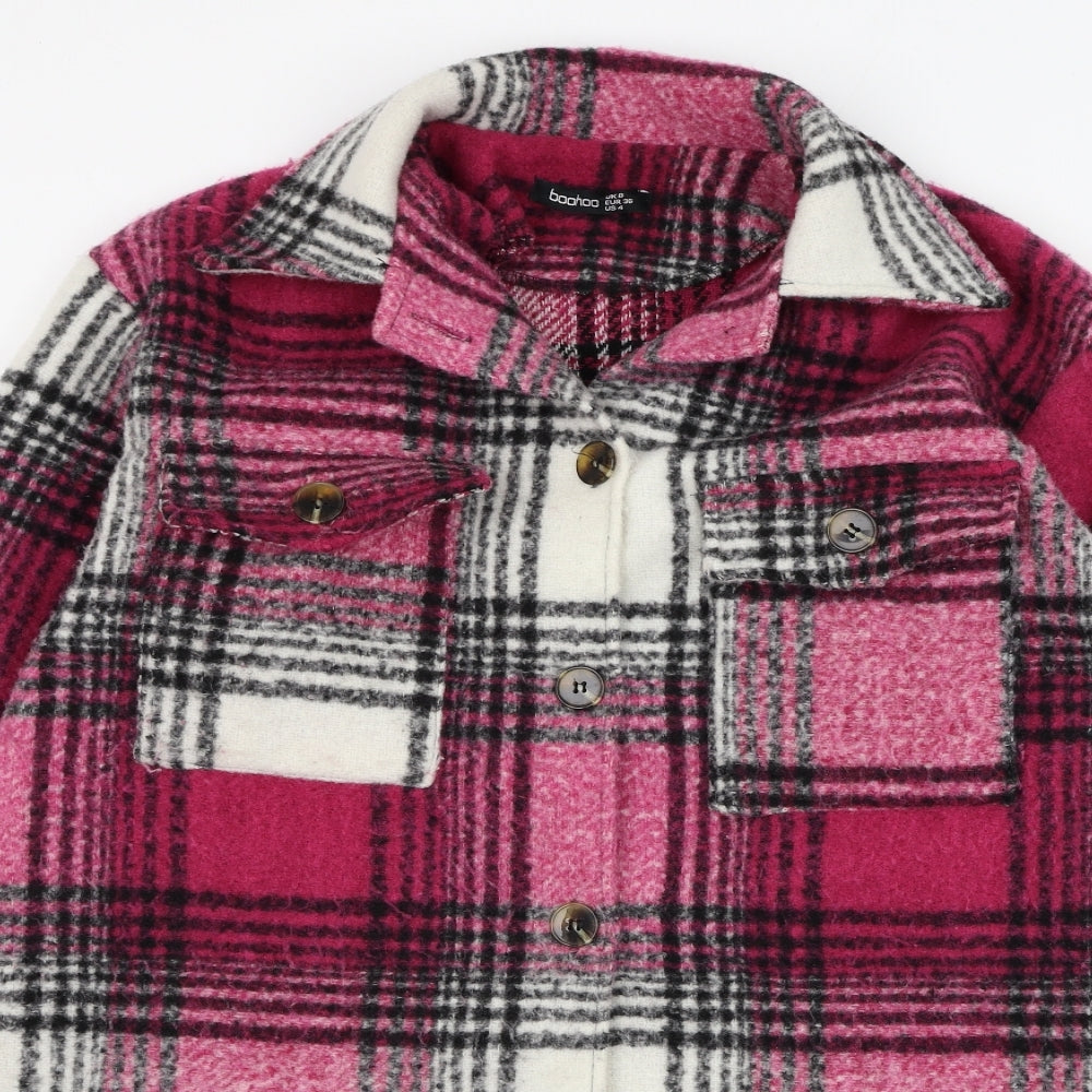 Boohoo Womens Pink Check  Overcoat Coat Size 8  Button