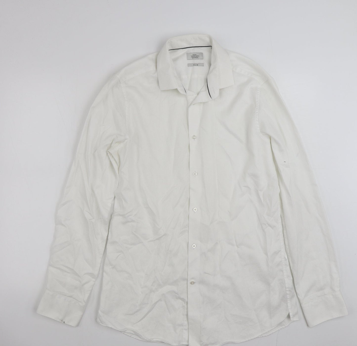 NEXT Mens White  Cotton  Button-Up Size 16 Collared Button