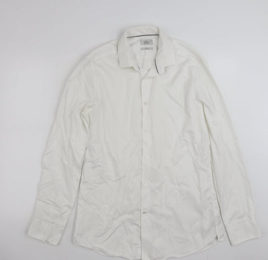 NEXT Mens White  Cotton  Button-Up Size 16 Collared Button
