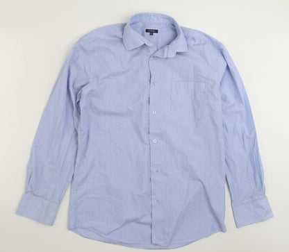 Dunnes Mens Blue  Cotton  Button-Up Size 15.5 Collared Button
