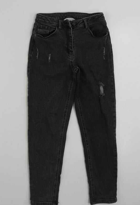 Matalan Girls Grey  Cotton Straight Jeans Size 11 Years  Slim Zip - Distressed