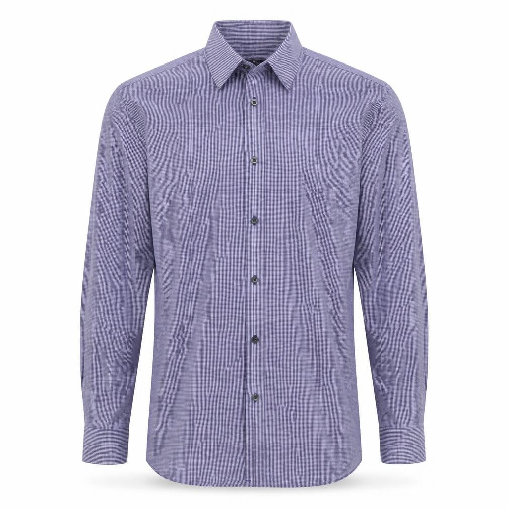 Tailor & Cutter Mens Blue Check Polyester  Button-Up Size 15.5 Collared Button