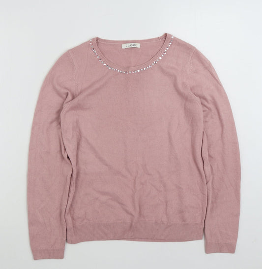 Marks and Spencer Womens Pink Crew Neck  Acrylic Pullover Jumper Size 10