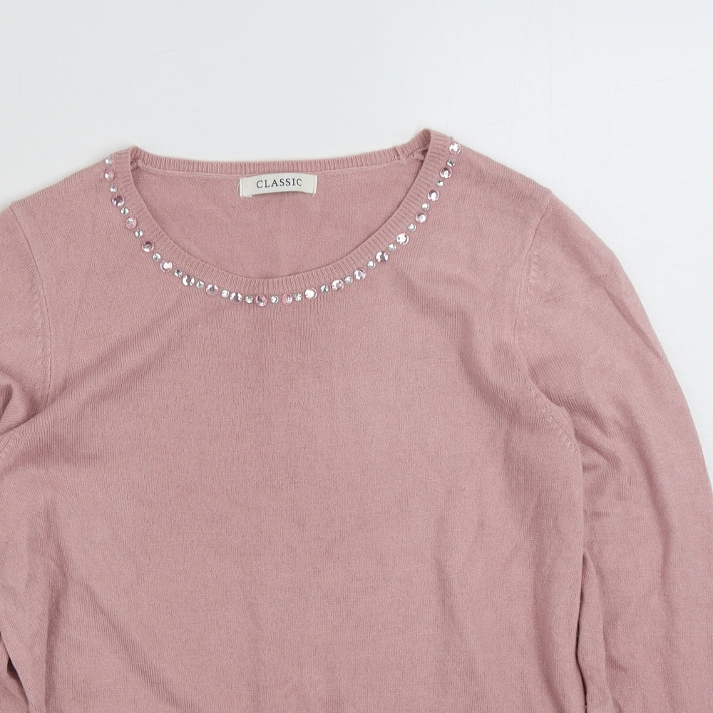 Marks and Spencer Womens Pink Crew Neck  Acrylic Pullover Jumper Size 10