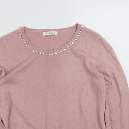 Marks & Spencer Womens Pink Crew Neck  Acrylic Pullover Jumper Size 10