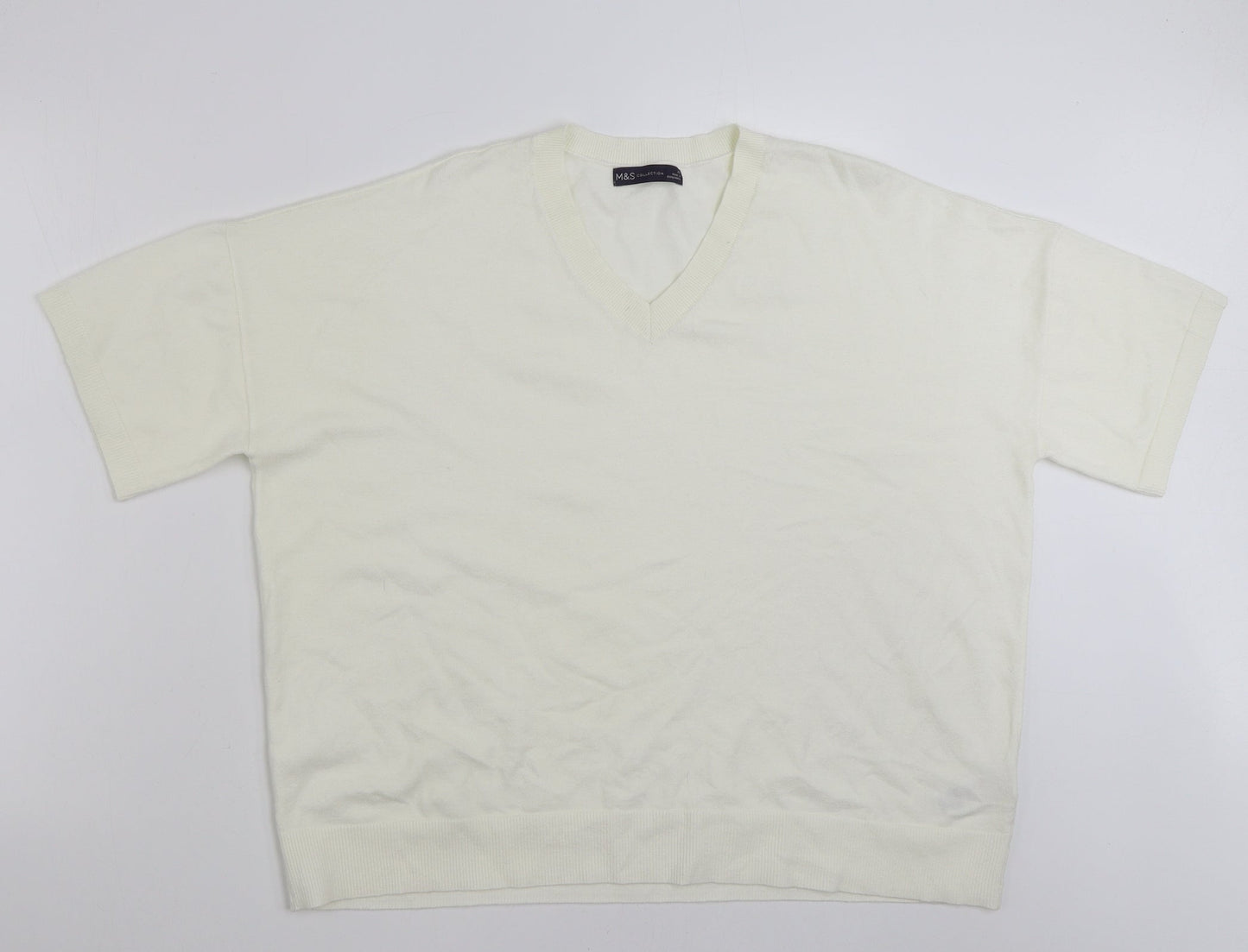 Marks and Spencer Womens Ivory V-Neck  Viscose Pullover Jumper Size 20
