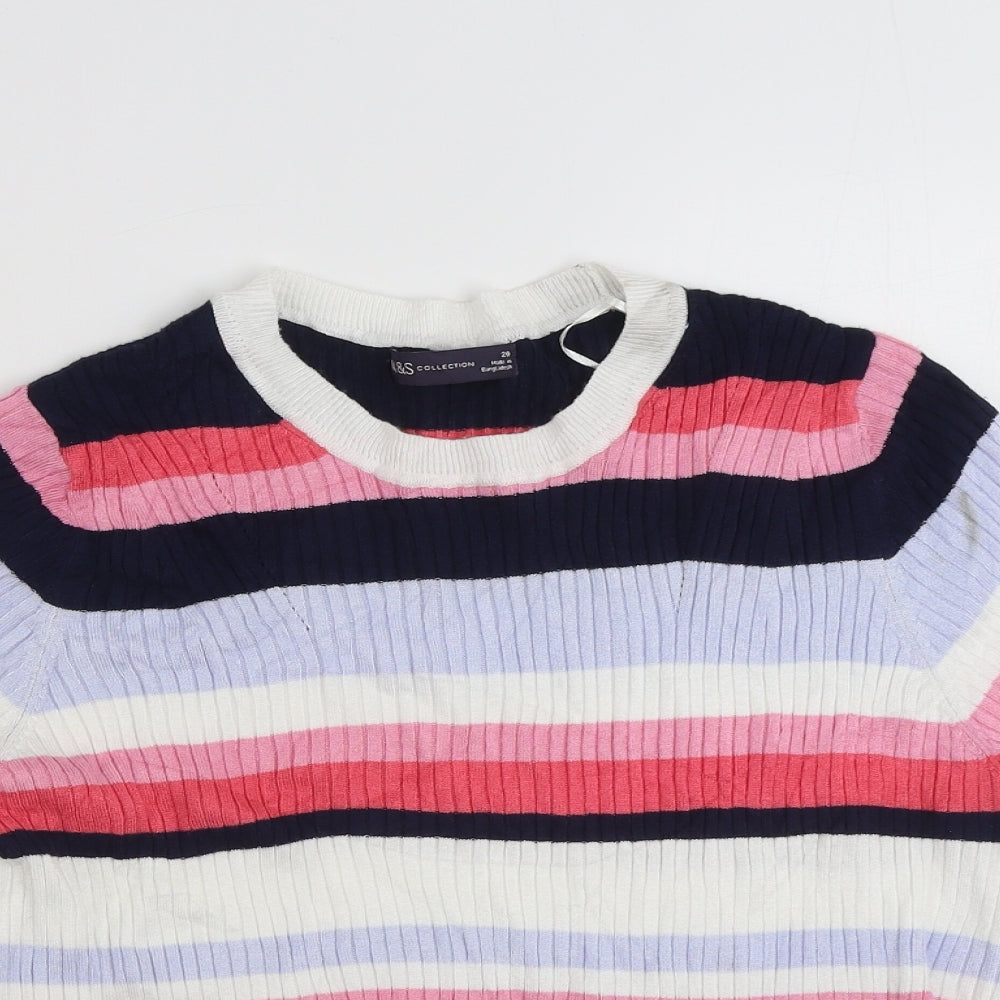 Marks and Spencer Womens Multicoloured Crew Neck Striped Viscose Pullover Jumper Size 20