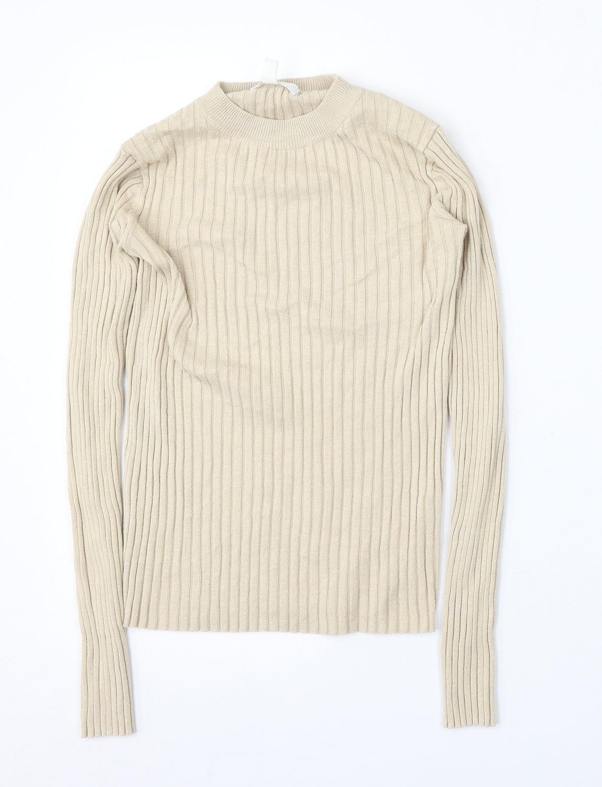 H&M Womens Beige Round Neck  Polyester Pullover Jumper Size S