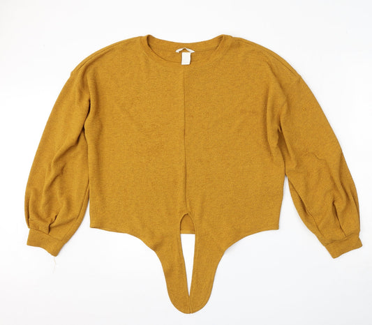 H&M Womens Yellow Round Neck  Polyester Pullover Jumper Size S