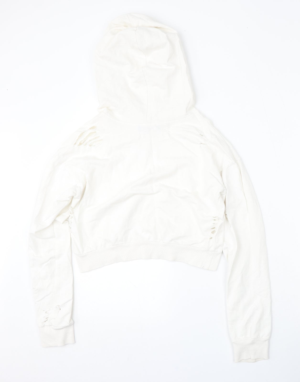 Select Womens White  Cotton Pullover Hoodie Size 6  Tie - Distressed