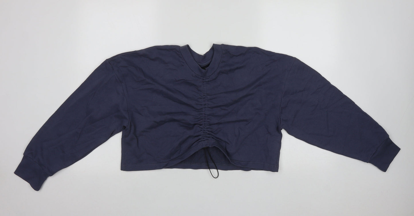 Boohoo Womens Blue  Cotton Pullover Sweatshirt Size 12  Drawstring