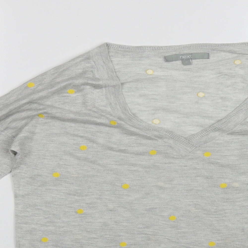 NEXT Womens Grey V-Neck Polka Dot Polyester Pullover Jumper Size 12