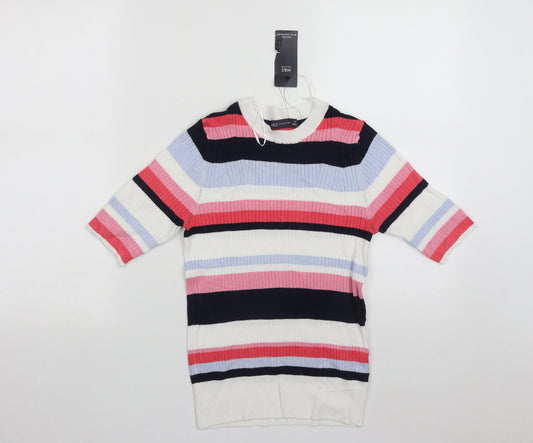 Marks and Spencer Womens Multicoloured Round Neck Striped Polyamide Pullover Jumper Size 10