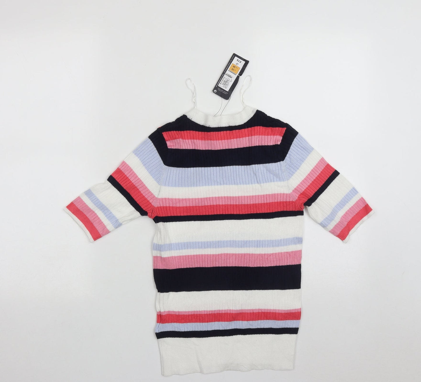 Marks and Spencer Womens Multicoloured Round Neck Striped Polyamide Pullover Jumper Size 10