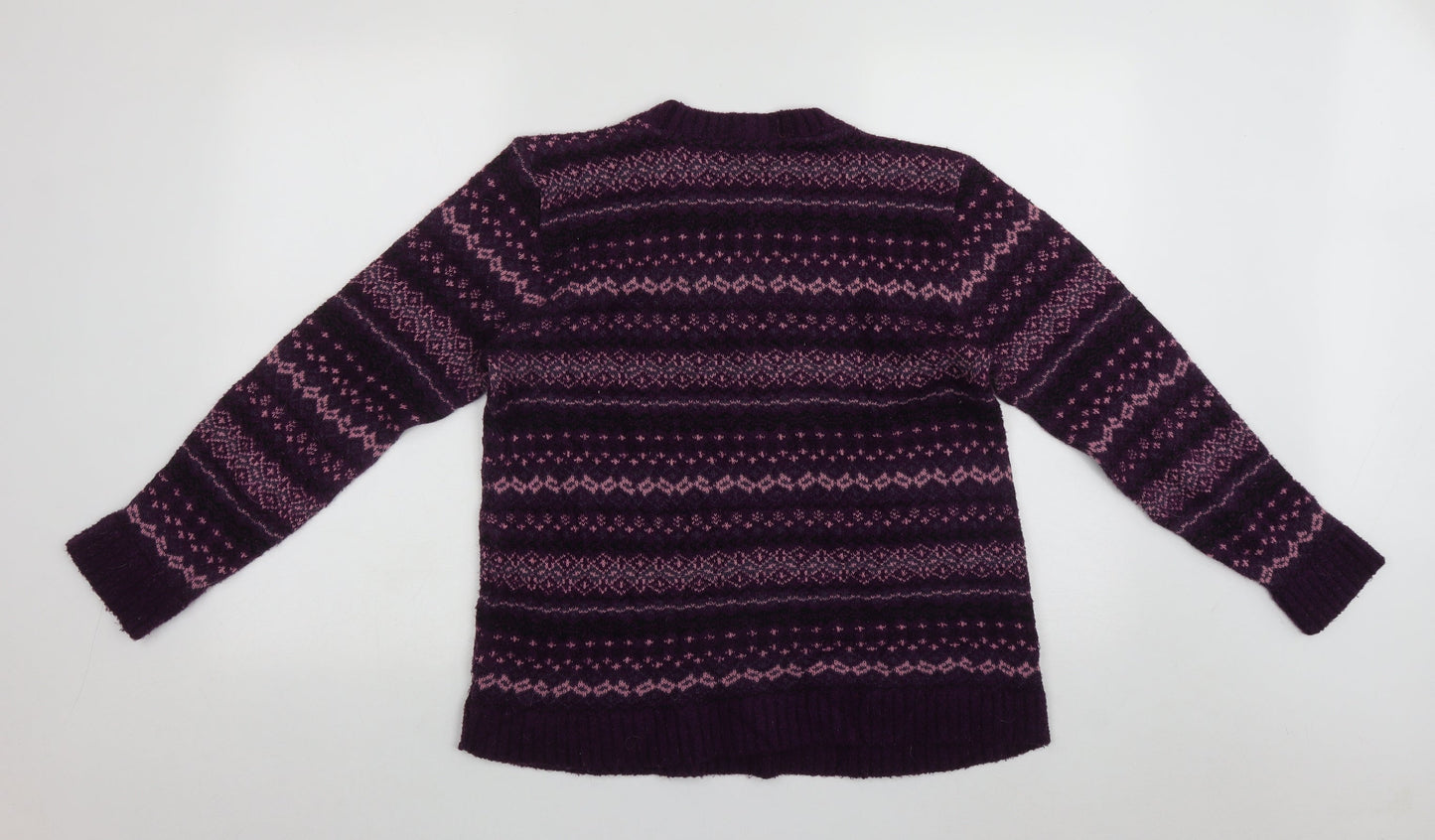 Pure &  Natural Womens Purple Round Neck Geometric Acrylic Pullover Jumper Size L