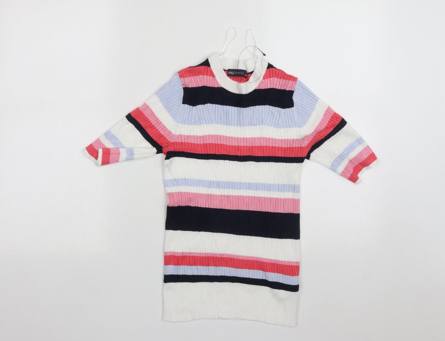 Marks and Spencer Womens Multicoloured Round Neck Striped Viscose Pullover Jumper Size 8