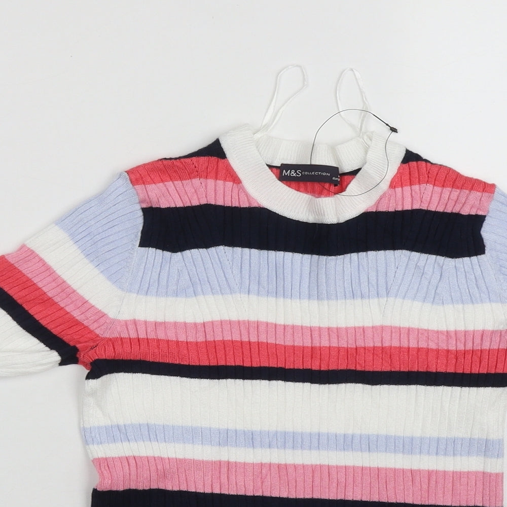 Marks and Spencer Womens Multicoloured Round Neck Striped Viscose Pullover Jumper Size 8
