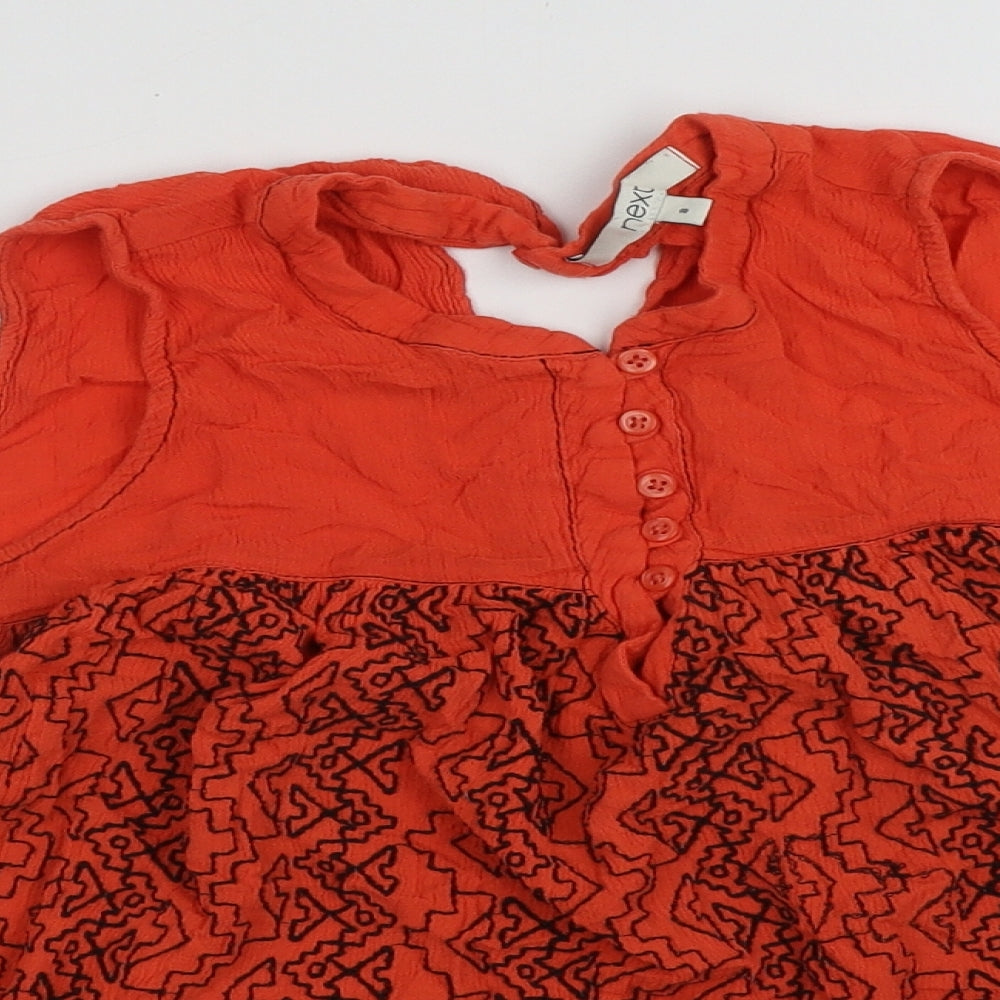 NEXT Womens Orange Geometric Viscose Basic Tank Size 8 Round Neck