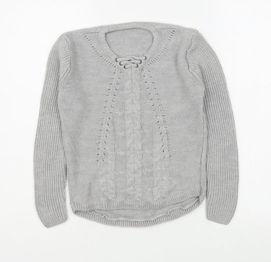 Pep&Co Girls Grey Round Neck  Acrylic Pullover Jumper Size 9-10 Years  Pullover