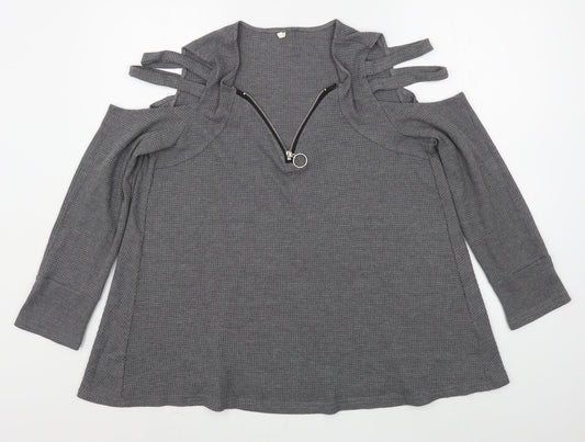 Preworn Womens Grey  Cotton Pullover Sweatshirt Size L  Zip