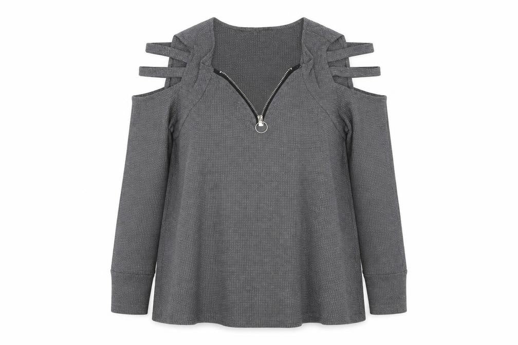 Preworn Womens Grey  Cotton Pullover Sweatshirt Size L  Zip