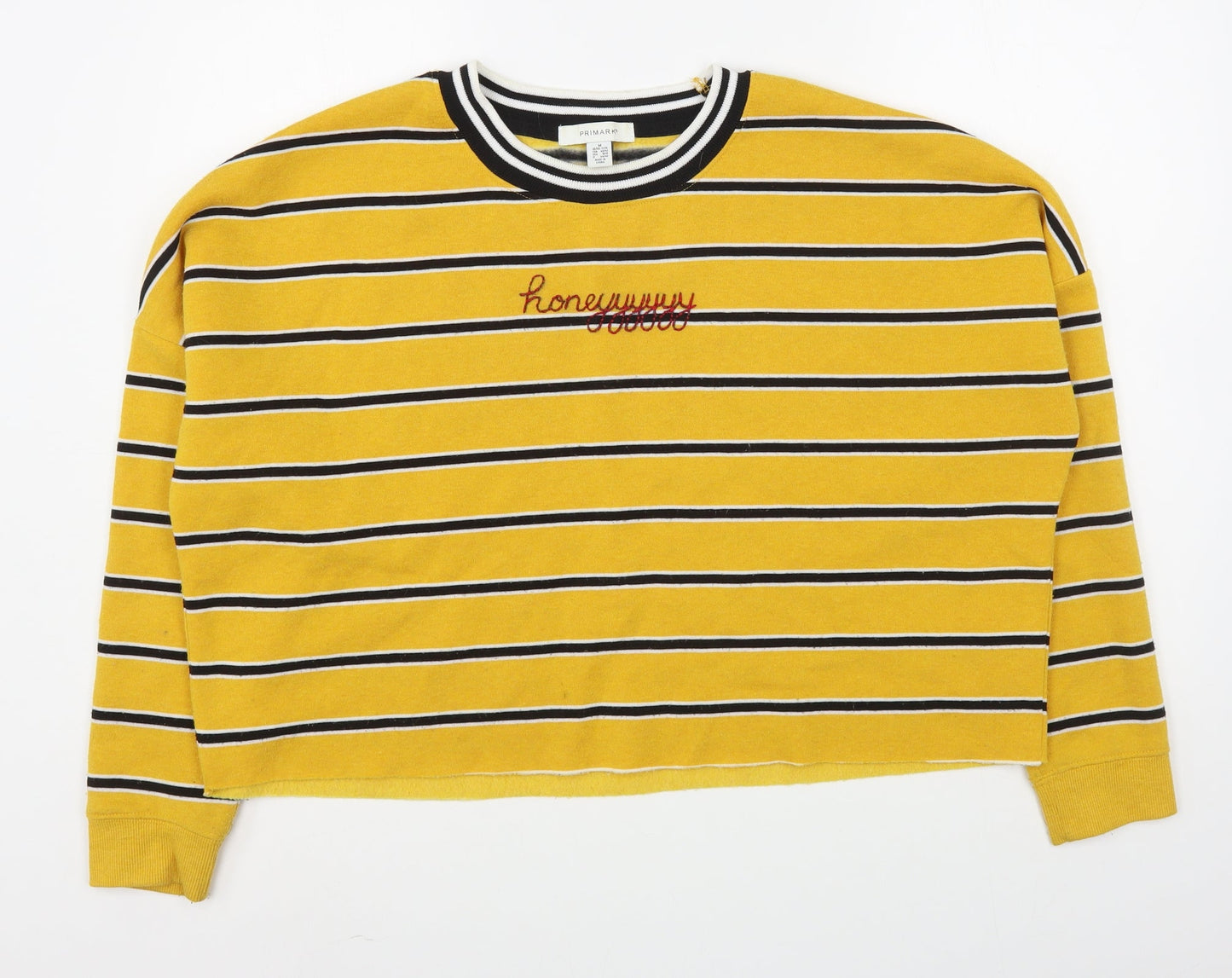 Primark Womens Yellow Striped Cotton Pullover Sweatshirt Size M  Pullover - Cropped