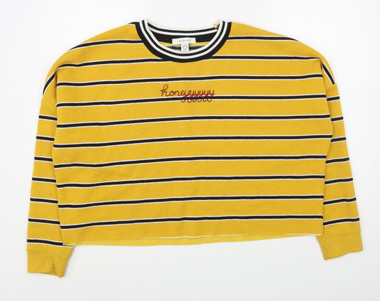 Primark Womens Yellow Striped Cotton Pullover Sweatshirt Size M  Pullover - Cropped