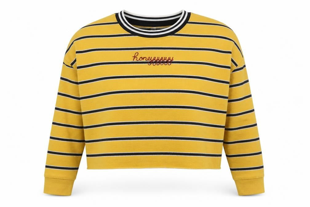 Primark Womens Yellow Striped Cotton Pullover Sweatshirt Size M  Pullover - Cropped