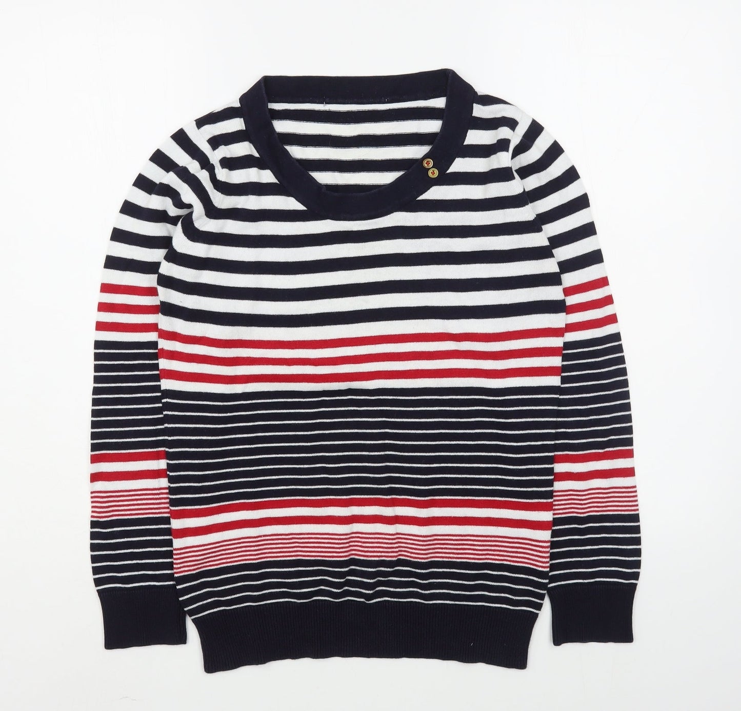 EWM Womens Multicoloured Scoop Neck Striped Cotton Pullover Jumper Size S