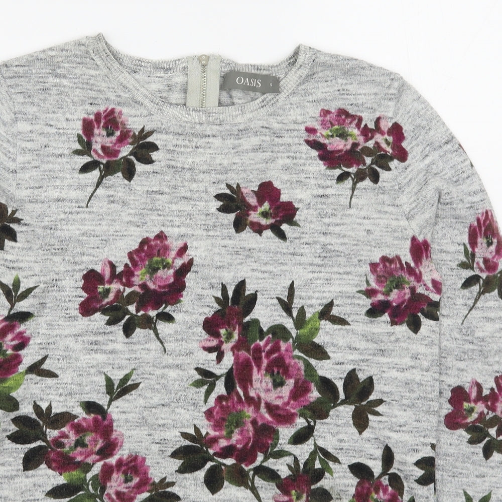 Oasis Womens Multicoloured Scoop Neck Floral 100% Cotton Pullover Jumper Size S