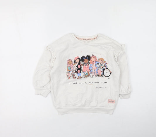 George  Girls White  Cotton Pullover Sweatshirt Size 3-4 Years