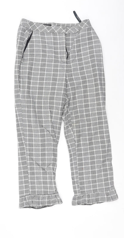 Topshop Womens Grey Plaid Cotton Trousers  Size 8 L20 in Regular