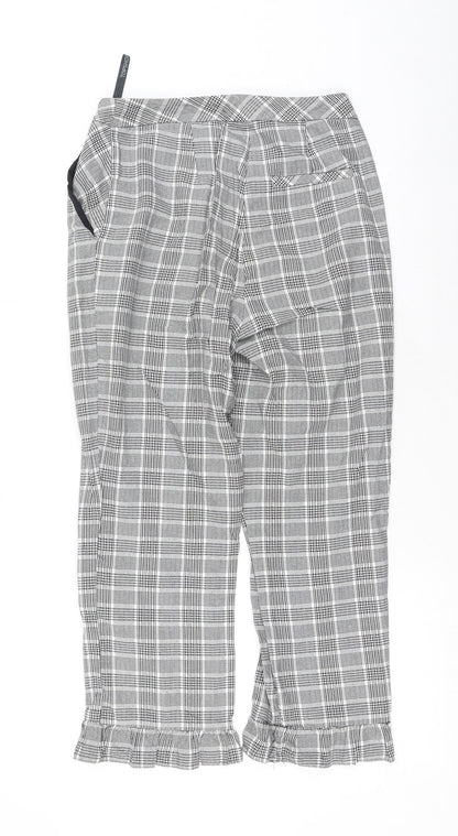 Topshop Womens Grey Plaid Cotton Trousers  Size 8 L20 in Regular