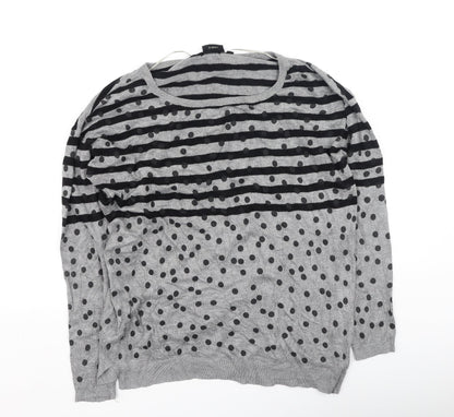 Fransa Womens Grey Striped Viscose Pullover Sweatshirt Size M