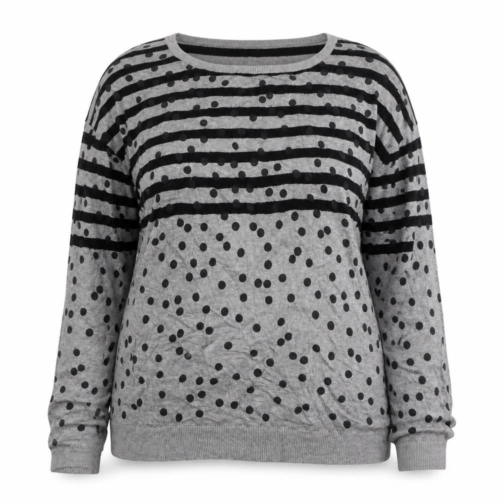 Fransa Womens Grey Striped Viscose Pullover Sweatshirt Size M