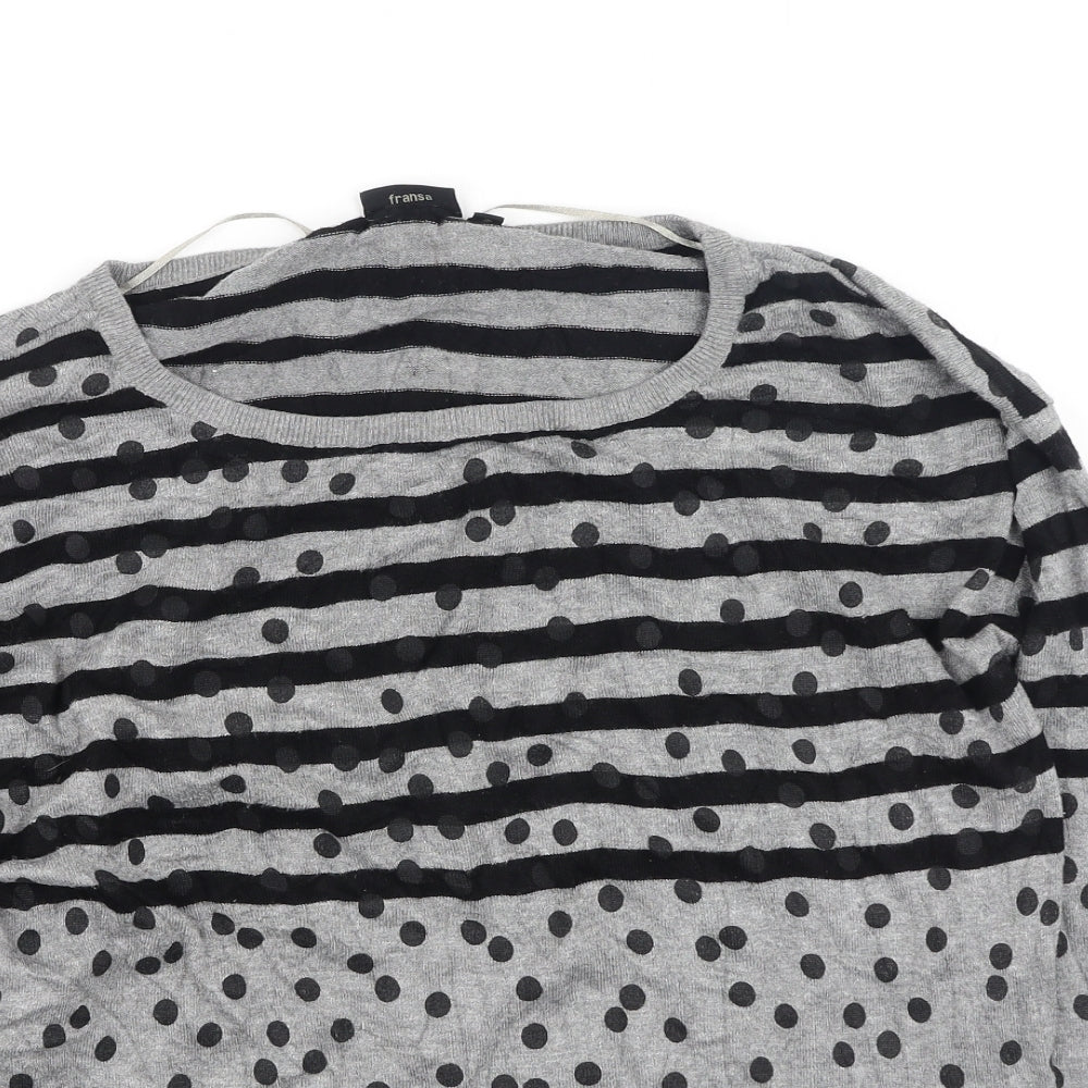 Fransa Womens Grey Striped Viscose Pullover Sweatshirt Size M