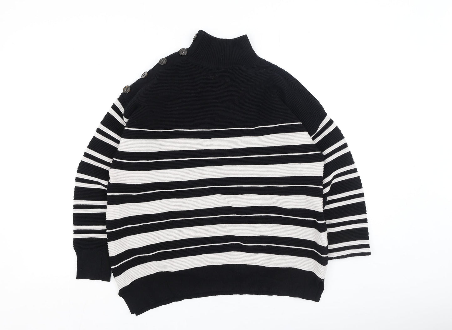 M&Co Womens Black Striped Viscose Pullover Sweatshirt Size 14