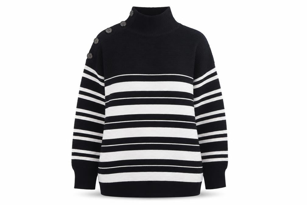 M&Co Womens Black Striped Viscose Pullover Sweatshirt Size 14