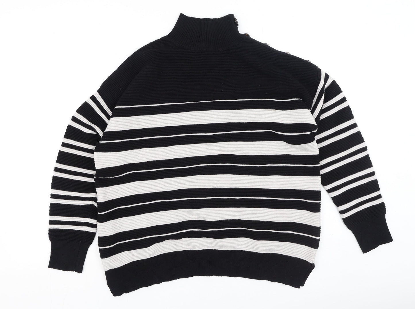 M&Co Womens Black Striped Viscose Pullover Sweatshirt Size 14