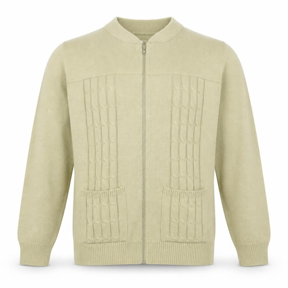 Carabou Mens Beige Crew Neck  Acrylic Full Zip Jumper Size M