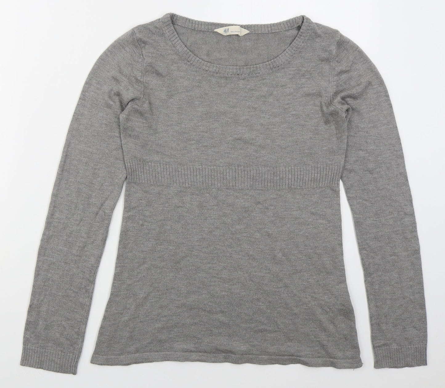 H&M Womens Grey Boat Neck  Acrylic Pullover Jumper Size S
