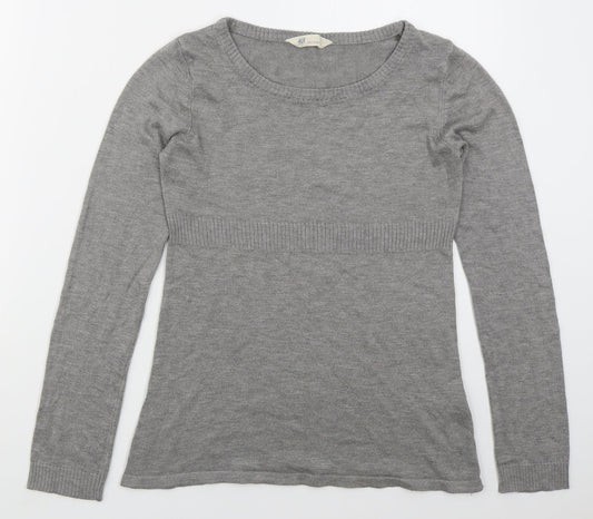 H&M Womens Grey Boat Neck  Acrylic Pullover Jumper Size S