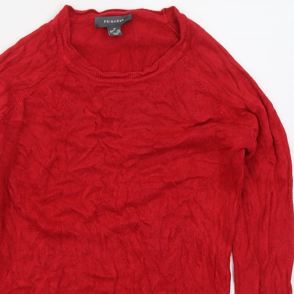 Primark Womens Red Crew Neck  Acrylic Pullover Jumper Size 6