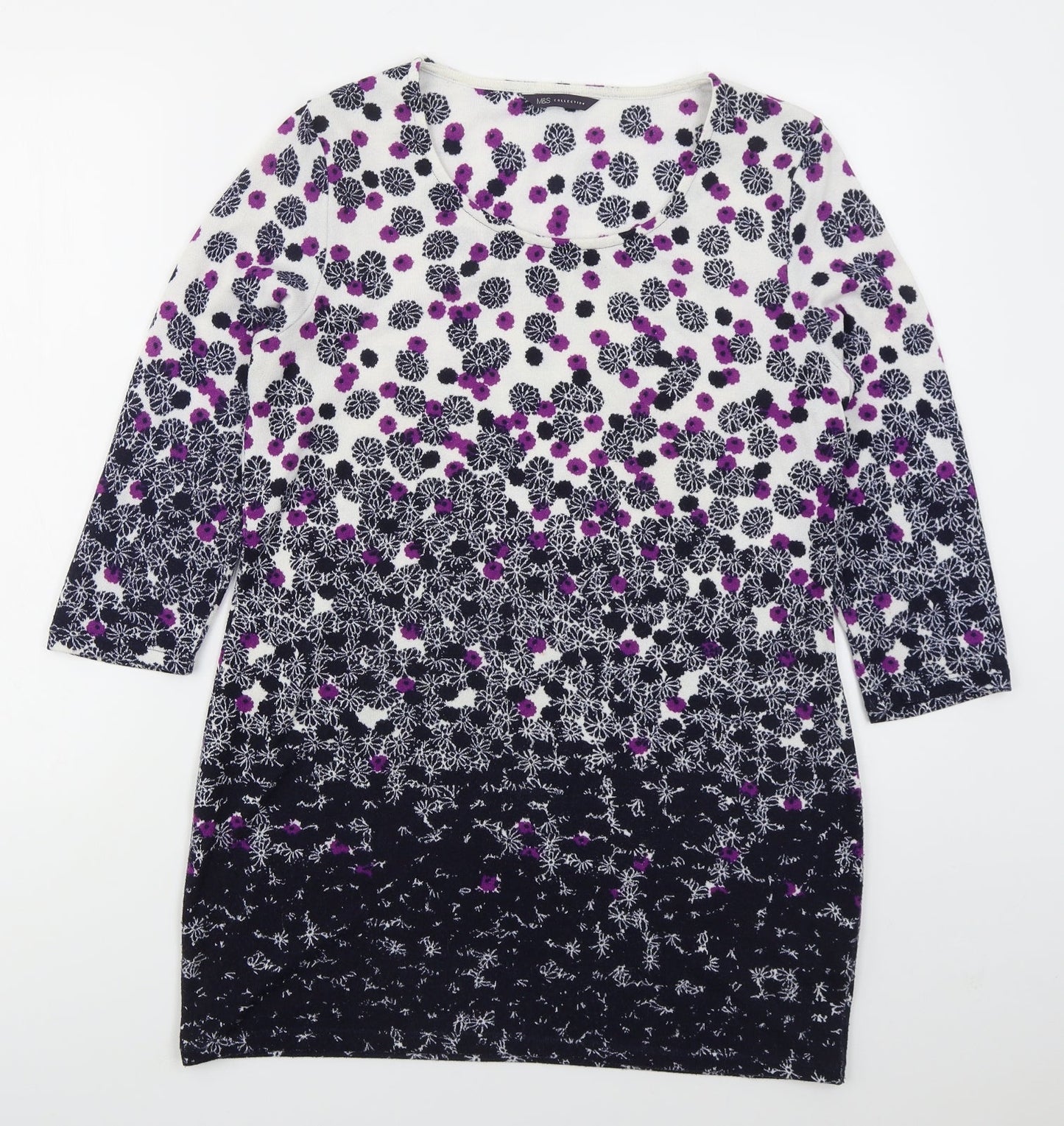 Marks and Spencer Womens Blue Round Neck Floral Polyester Pullover Jumper Size 14