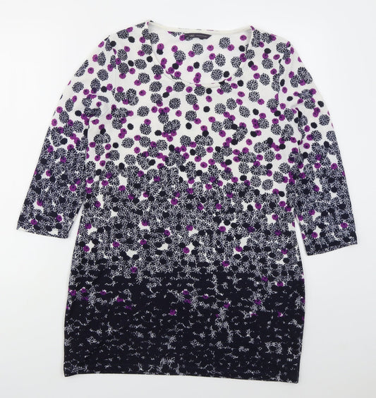 Marks and Spencer Womens Blue Round Neck Floral Polyester Pullover Jumper Size 14
